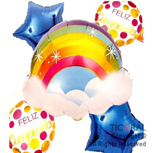 SET DE GLOBOS METALIZADO F/C ARCO IRIS ESTRELLA AZUL 5 UNIDADES X 1